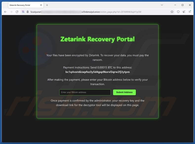 ZETARINK ransomware contact tor website