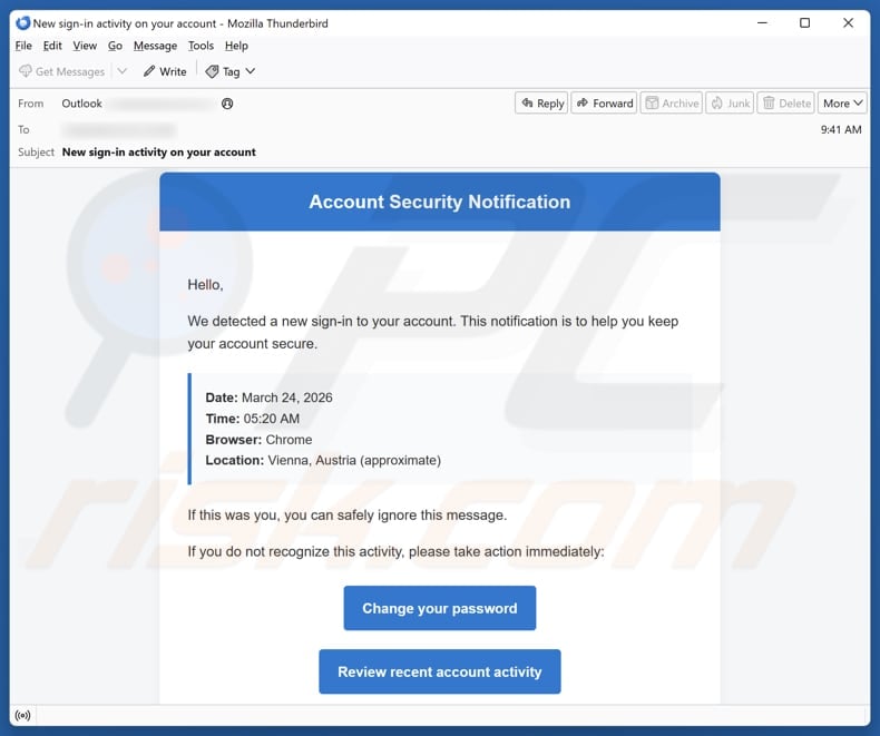 Account Security Notification email spam campaign