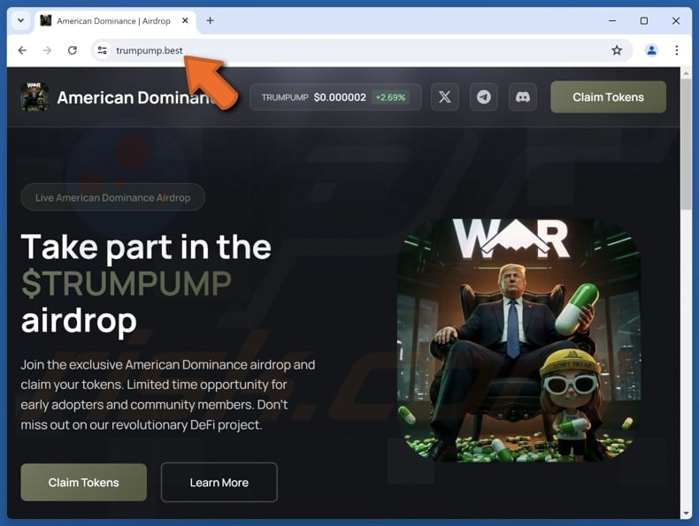 American Dominance ($TRUMPUMP) Airdrop scam