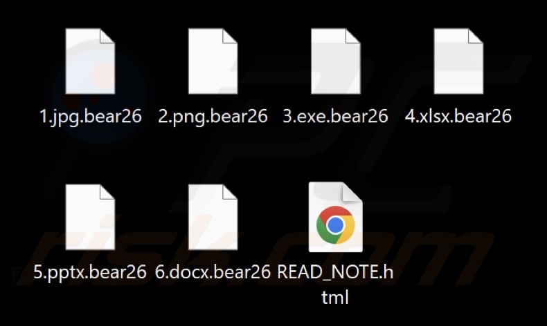 Files encrypted by Bear ransomware (.bear26 extension)