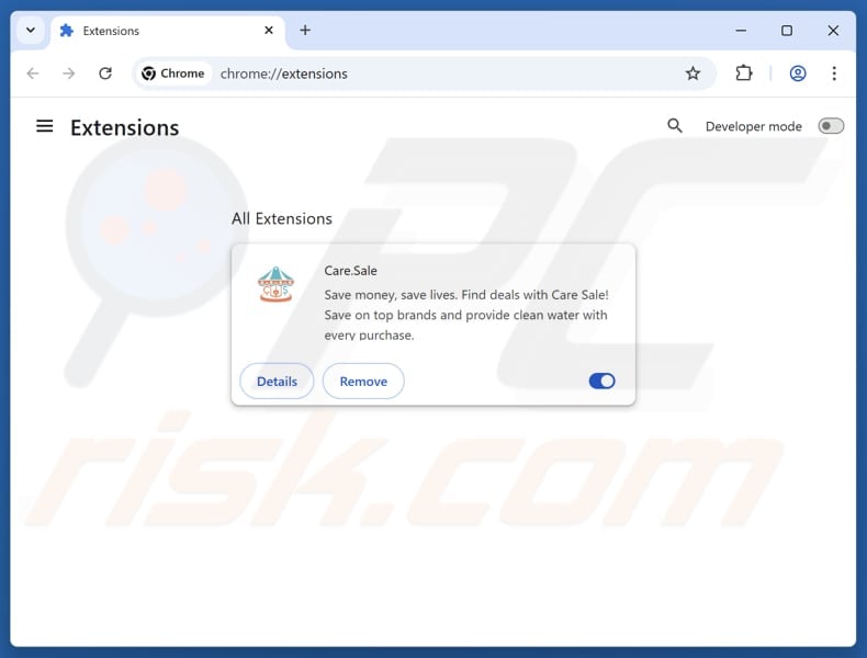 Removing Care.Sale ads from Google Chrome step 2