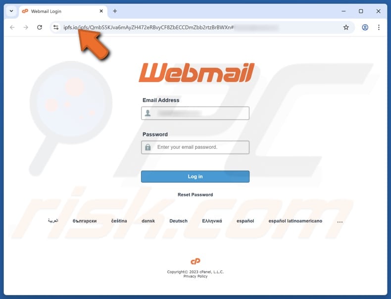 cPanel - Insufficient Mailbox Synchronization Email Scam fake page