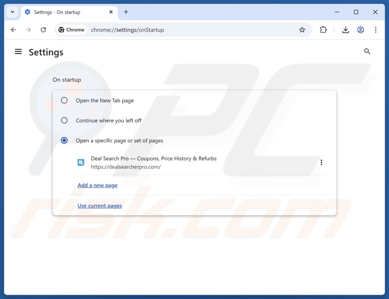 Removing dealsearcherpro.com from Google Chrome homepage