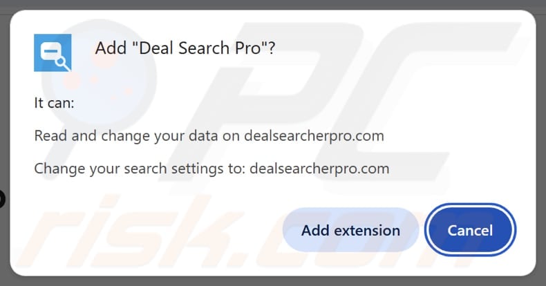 Deal Search Pro browser hijacker asking for permissions