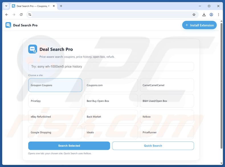 Website used to promote Deal Search Pro browser hijacker