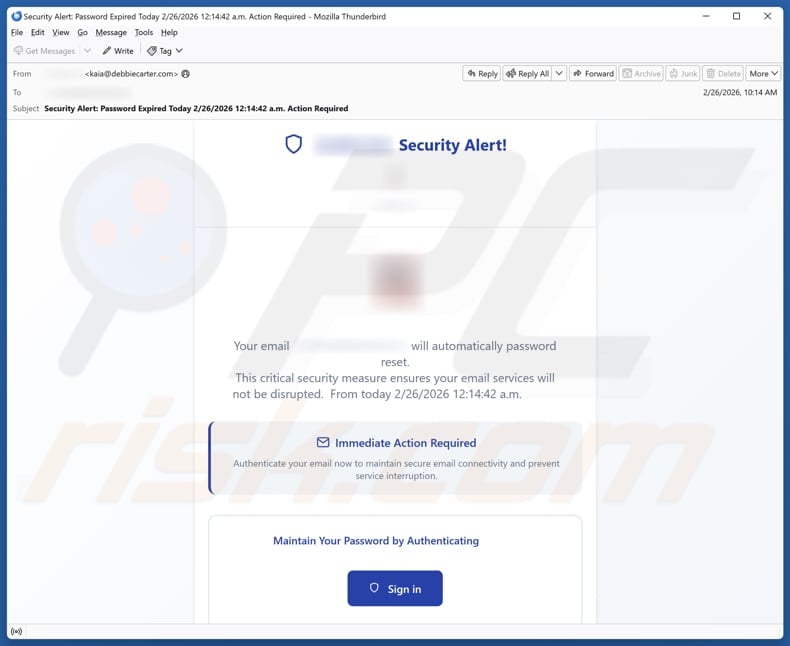 Email Will Automatically Password Reset email spam campaign