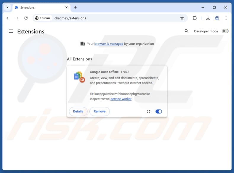 Removing Fake Google Docs Offline extension from Google Chrome step 2