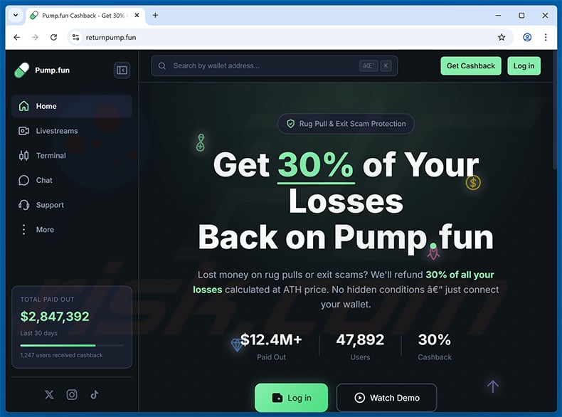 Fake pump.fun website (returnpump[.]fun)