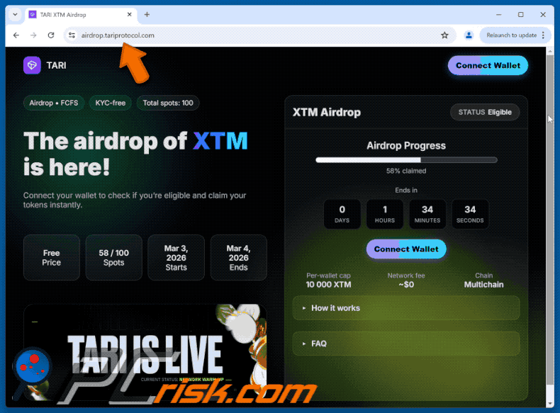 Appearance of Fake Tari XTM Airdrop scam