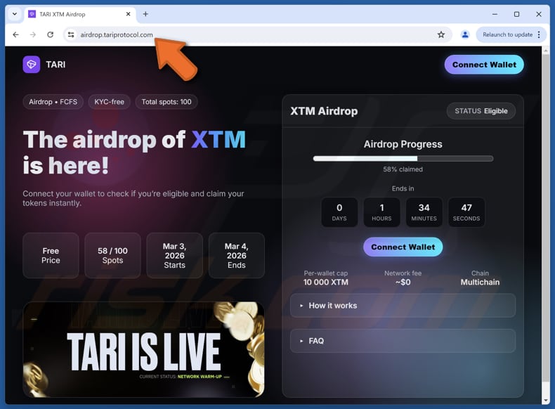 Fake Tari XTM Airdrop scam