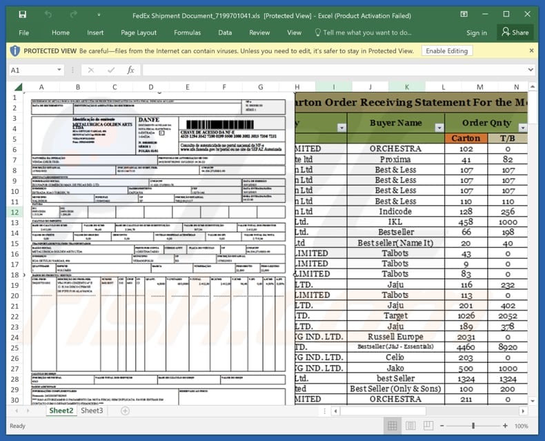 FedEx - Shipment Has Arrived In Our Airport Email Scam malicious excel attachment