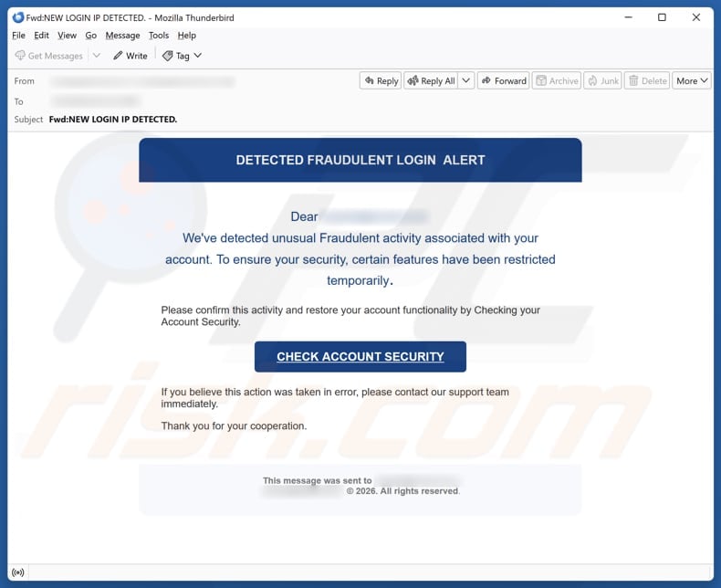 Fraudulent Activity email spam campaign
