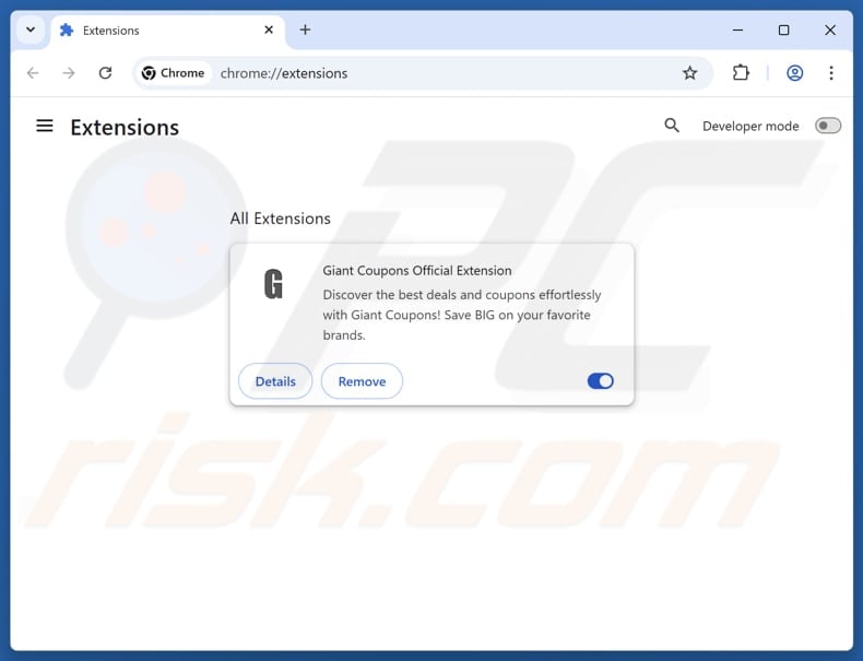Removing Giant Coupons Official Extension ads from Google Chrome step 2