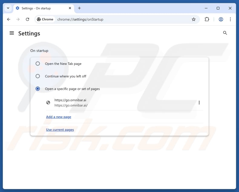 Removing go.omnibar.ai from Google Chrome homepage