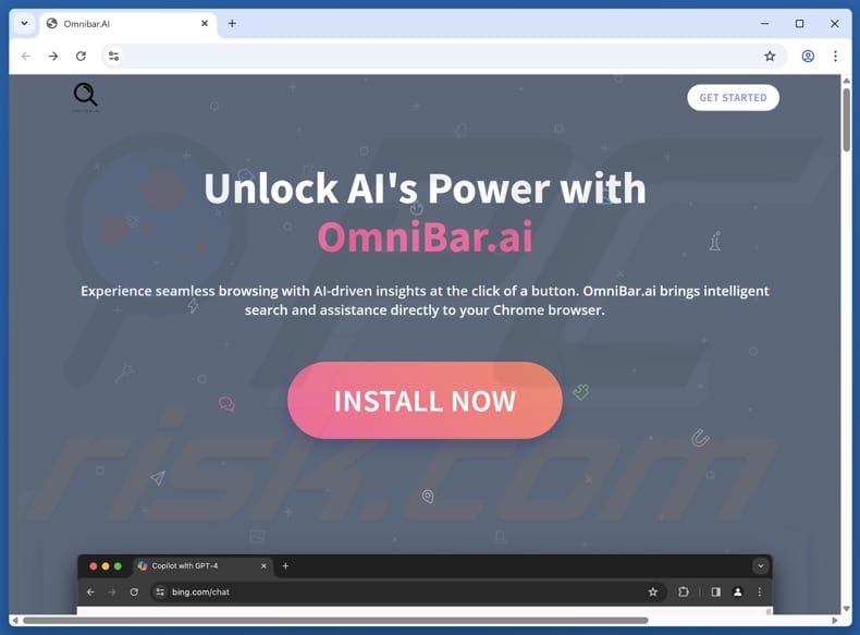 Website used to promote OmniBar AI Chat and Search browser hijacker