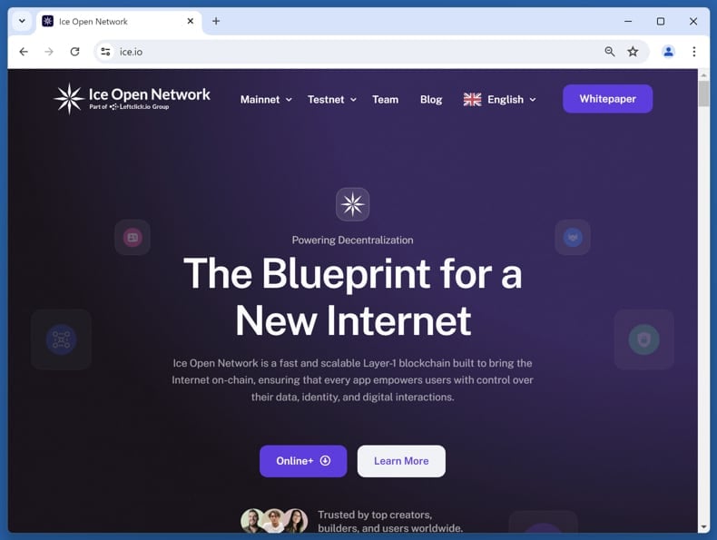 Ice Open Network ($IOP) Airdrop Scam real website (ice.io)