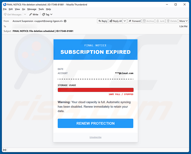 iCloud Subscription Review Needed email scam (2026-03-25)