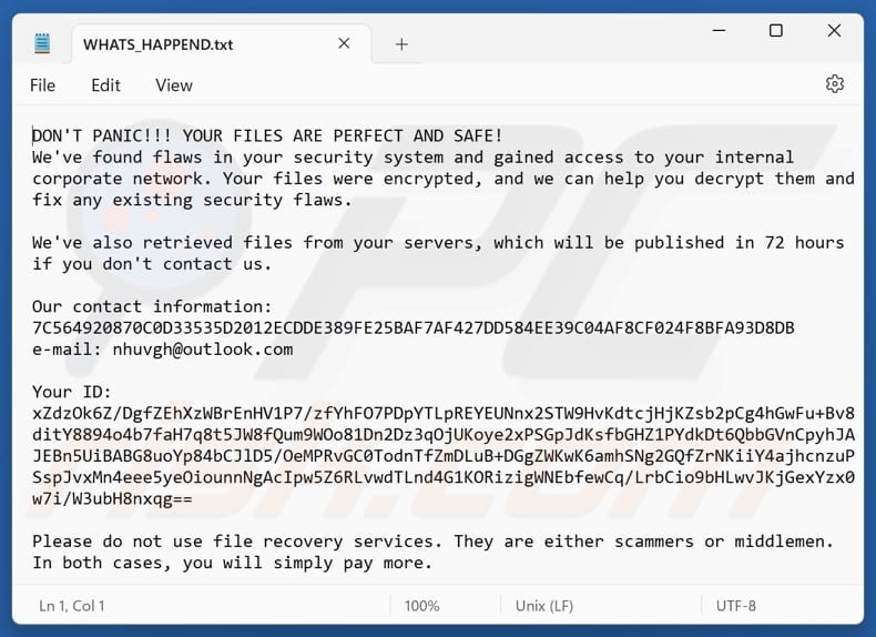 Immigration ransomware text file (WHATS_HAPPEND.txt)