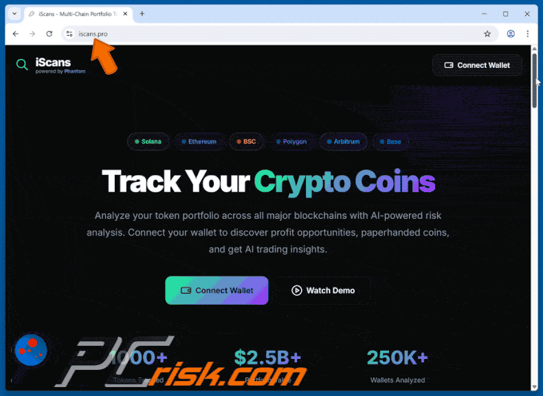 Appearance of iScans Fake Crypto Tracker scam