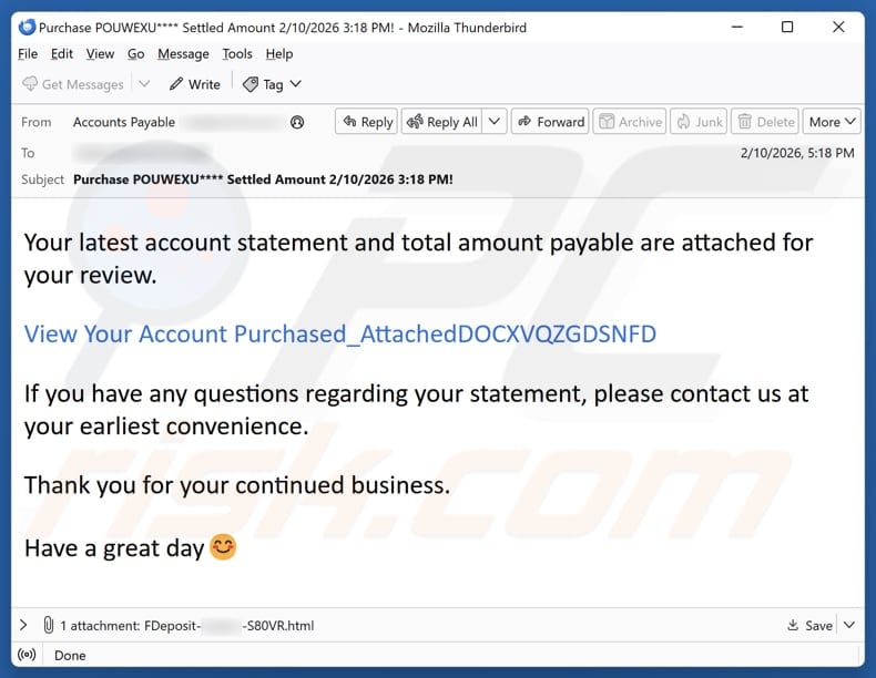 Latest Account Statement And Total Amount Payable email spam campaign
