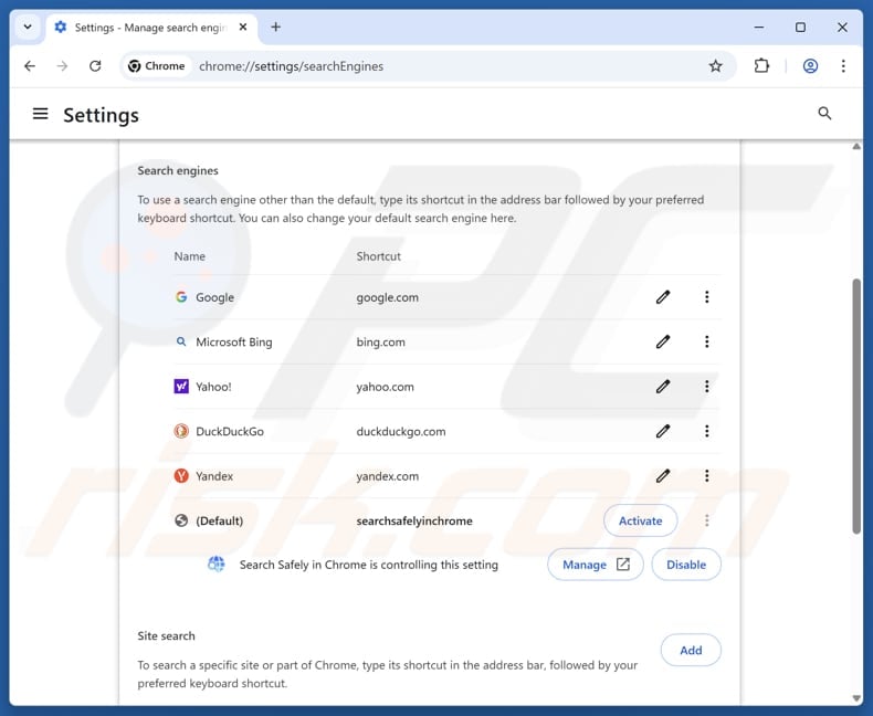Removing locate.webnavigatorhub.com from Google Chrome default search engine
