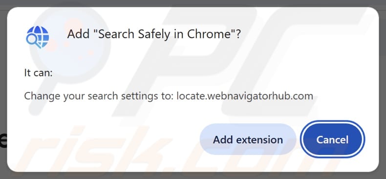 Search Safely in Chrome browser hijacker asking for permissions