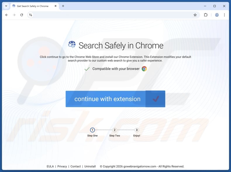 Website used to promote Search Safely in Chrome browser hijacker