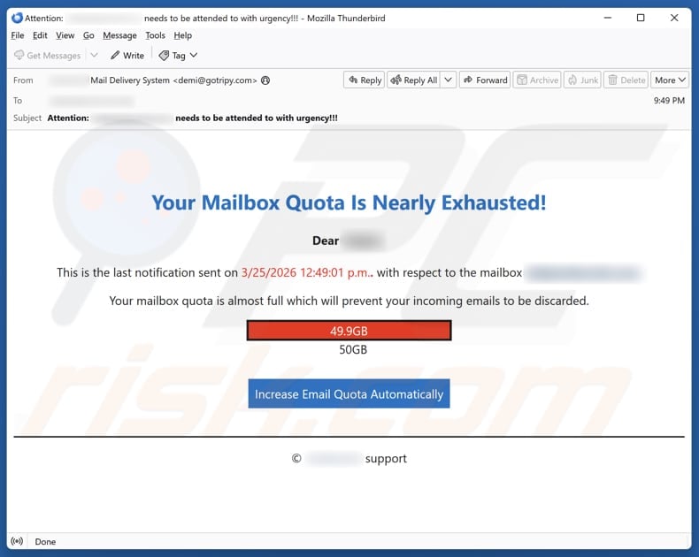 Mailbox Quota Is Nearly Exhausted email spam campaign