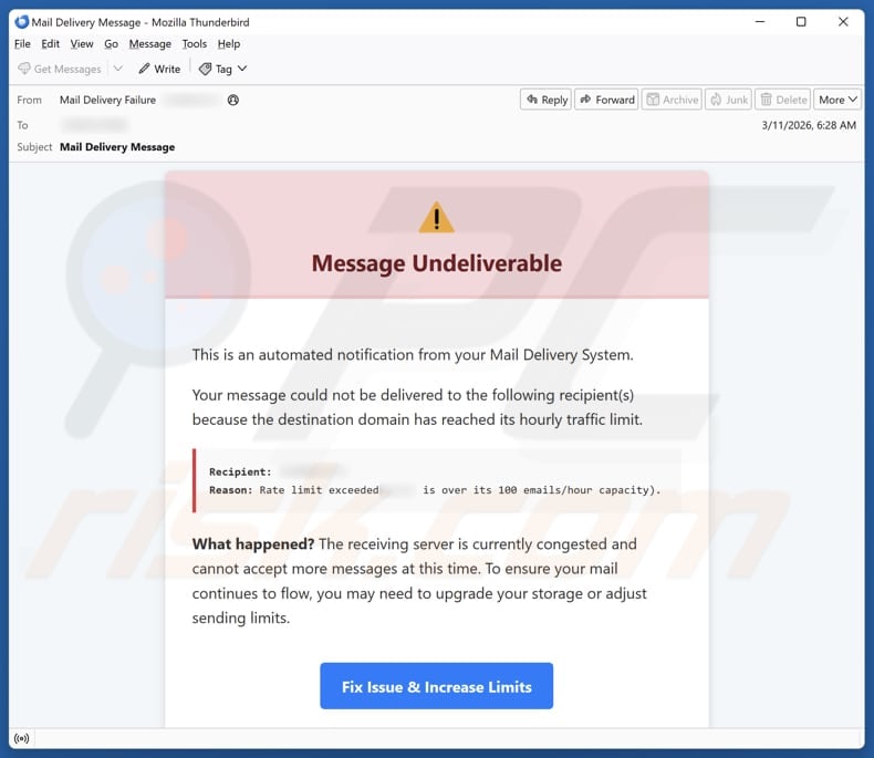 Message Undeliverable email spam campaign
