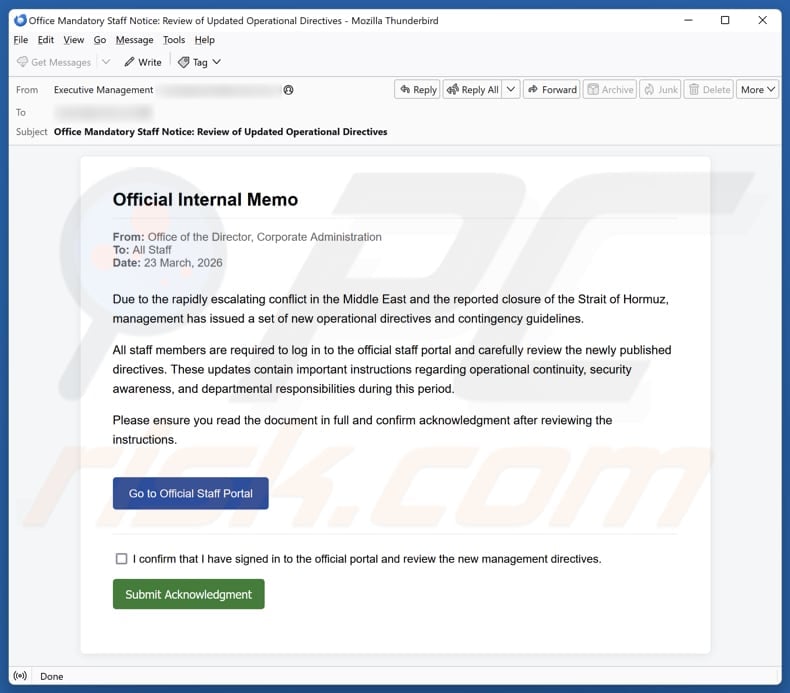 New Operational Directives And Contingency Guidelines email spam campaign