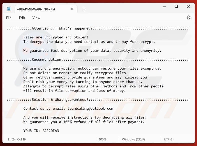 Osa ransomware text file (+README-WARNING+.txt)