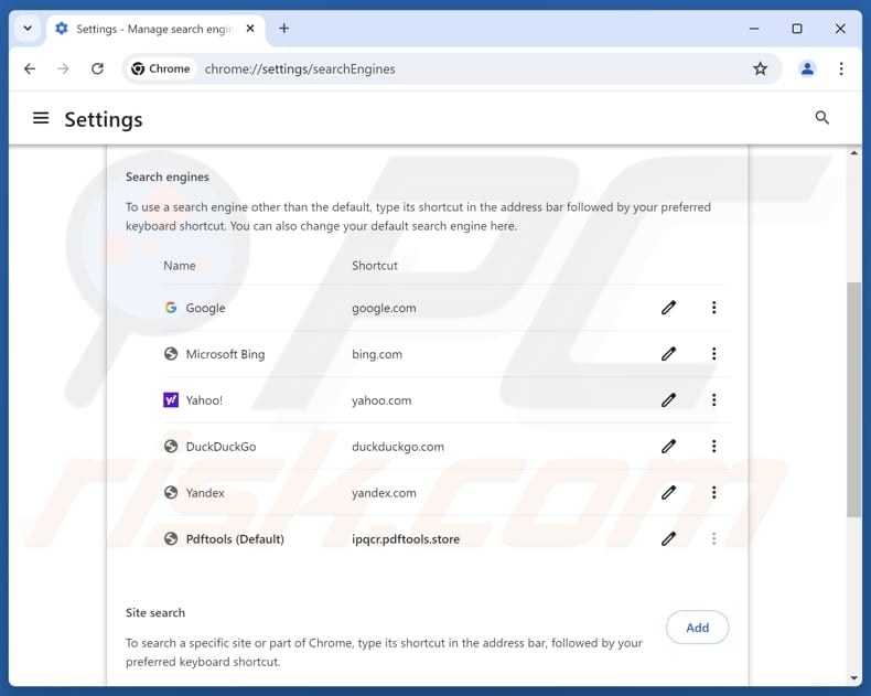 Removing pdftools.store from Google Chrome default search engine