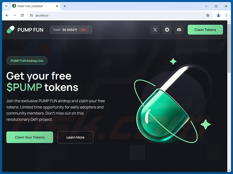 $PUMP Airdrop scam website (pu.slna[.]cc)