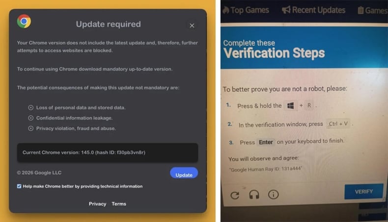 ClickFix technique used through QuickLens - Search Screen with Google Lens clickfix examples on bleepingcomputer.com