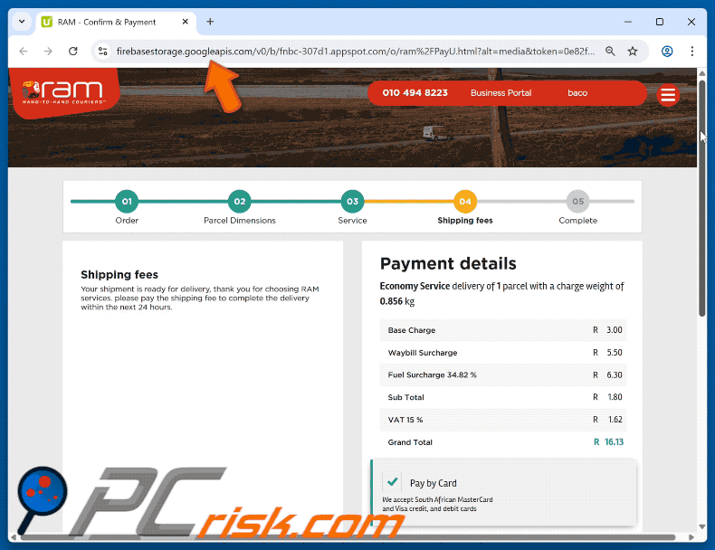 RAM - Gift Parcel Delivery Email Scam appearance
