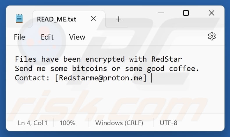 RedStar ransomware text file (