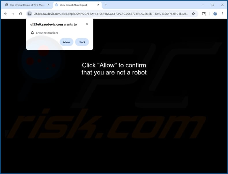 saudevic[.]com pop-up redirects