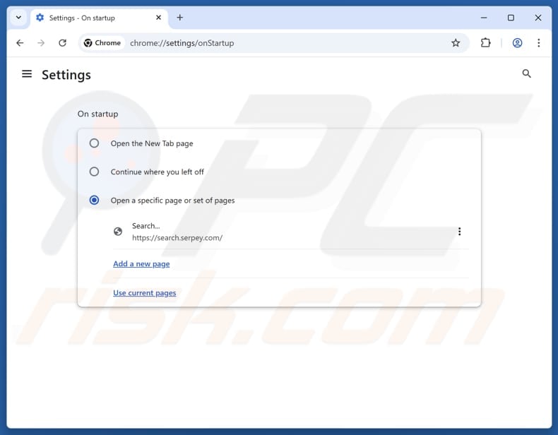 Removing search.serpey.com from Google Chrome homepage
