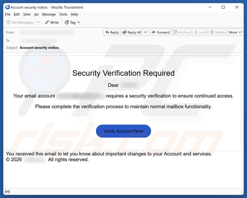 Security Verification Required email spam campaign