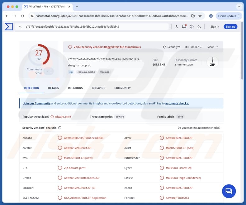 Straightish.app adware