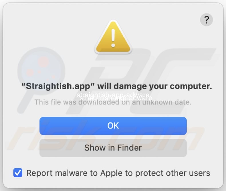 Straightish.app Adware message before installation