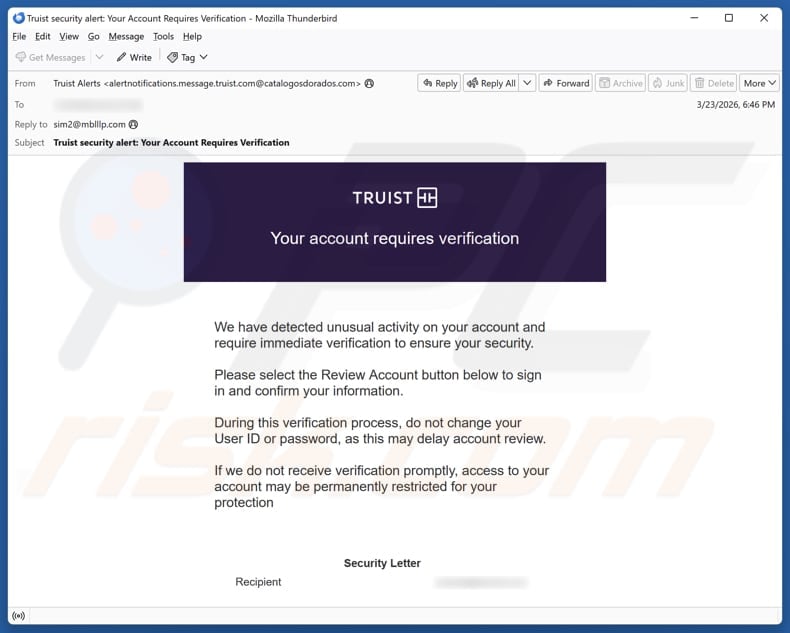 Truist - Account Requires Verification email spam campaign