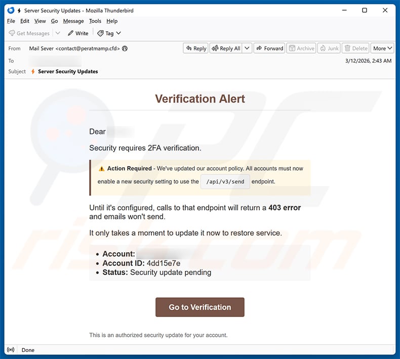 Two-Factor Authentication (2FA) Email Scam (2026-03-18)