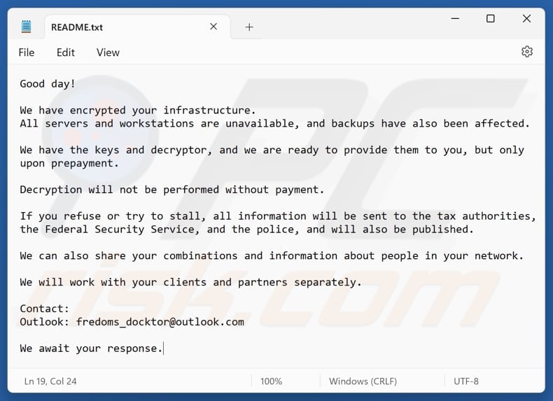 Uragan ransomware text file (README.txt)