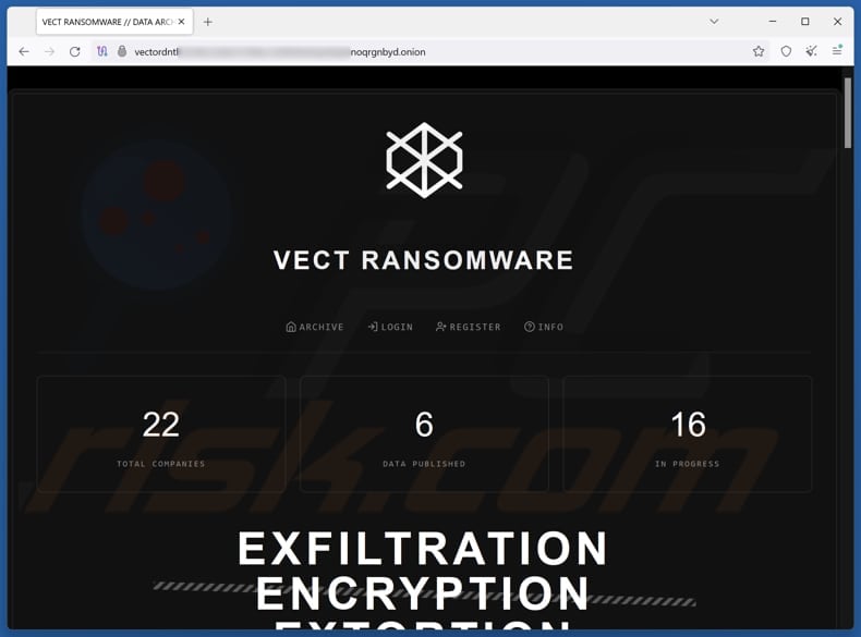 Vect ransomware TOR website