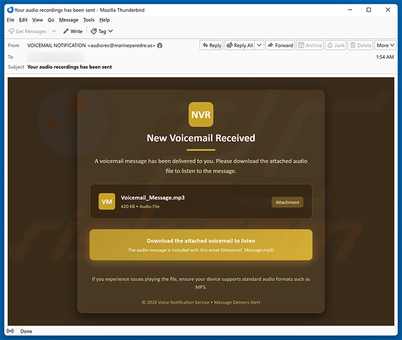 Voicemail Message Received email scam (2026-03-25)