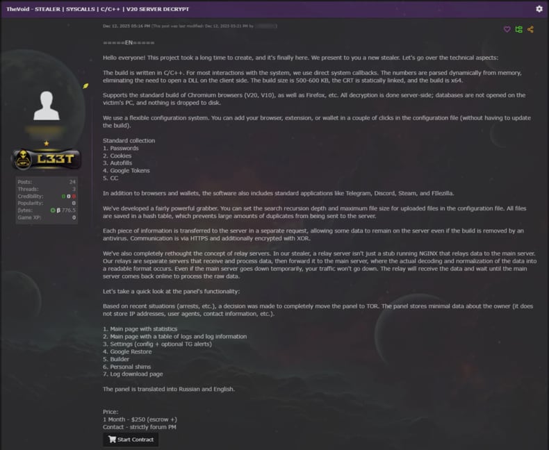 VoidStealer malware hacker forum