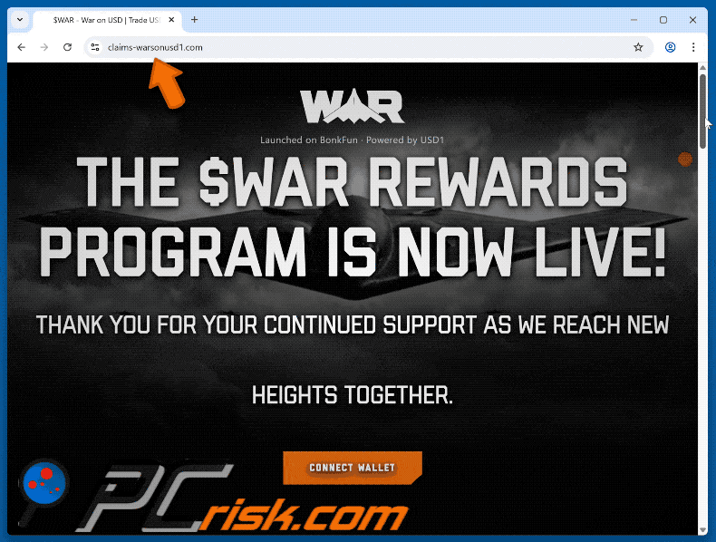 Appearance of War On USD (WAR) Rewards scam