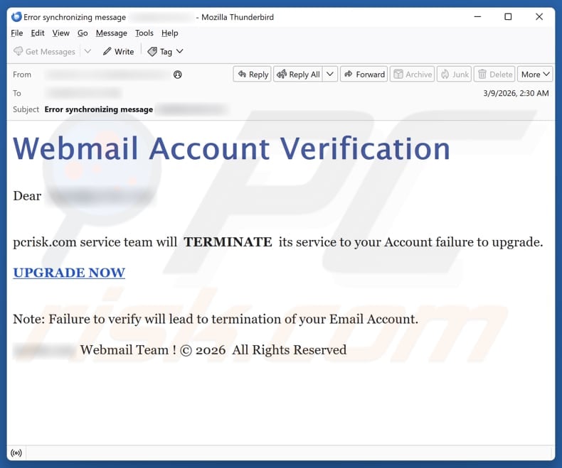Webmail Account Verification email spam campaign