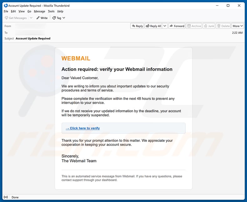 Webmail Verification email scam (2026-03-03)